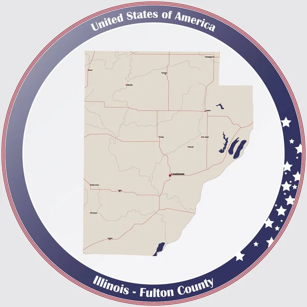 美国伊利诺伊州富尔顿县一张老牌上的地图 — 图库矢量图片