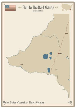 Florida, ABD 'deki Bradford County' nin eski bir oyun kartının haritası..