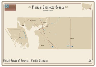 Florida, ABD 'deki Charlotte County' nin eski bir oyun kartının haritası..