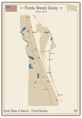Florida, ABD 'deki Brevard County' nin eski bir oyun kartının haritası..