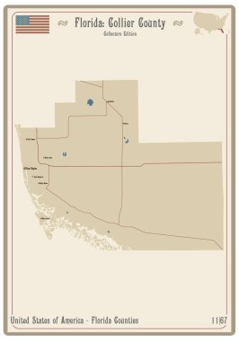 Florida, ABD 'deki Collier County' nin eski bir oyun kartının haritası..