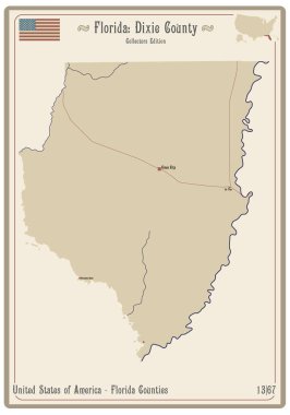 Florida, ABD 'deki Dixie County' nin eski bir oyun kartının haritası..
