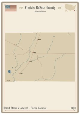 Florida, ABD 'deki DeSoto ilçesinin eski bir oyun kartının haritası..