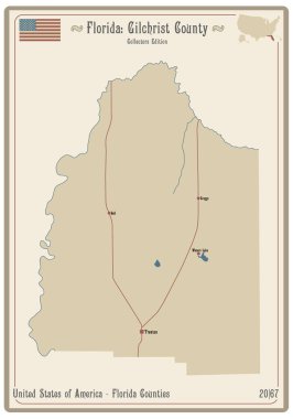 Florida, ABD 'deki Gilchrist County' nin eski bir oyun kartının haritası..