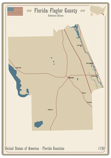 佛罗里达州弗拉格勒县一张旧扑克牌上的地图 — 图库矢量图片#