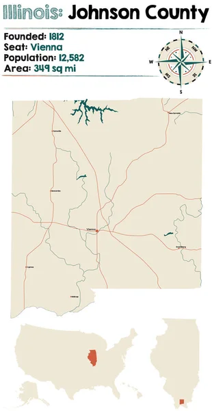 Mapa Viejo Naipe Del Condado Johnson Illinois Estados Unidos — Archivo Imágenes Vectoriales