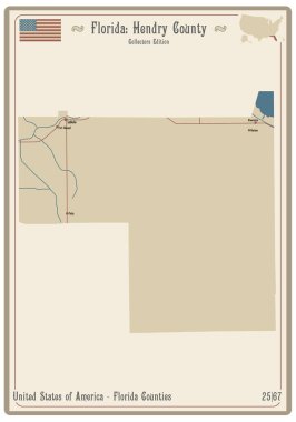 Florida, ABD 'deki Hendry County' nin eski bir oyun kartının haritası..