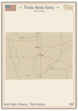 Hardee County, Florida, ABD 'deki eski bir oyun kartının haritası..