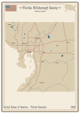 Florida, ABD 'deki Hillsborough ilçesinin eski bir oyun kartının haritası..