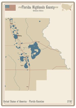 Florida, ABD 'deki Highlands County' nin eski bir oyun kartının haritası..