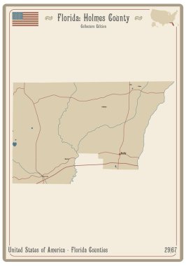 Florida, ABD 'deki Holmes County' nin eski bir oyun kartının haritası..