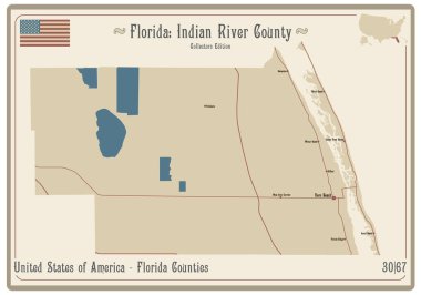 Florida, ABD 'deki Indian River ilçesinin eski bir oyun kartının haritası..
