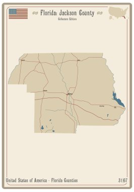 Florida, ABD 'deki Jackson County' nin eski bir oyun kartının haritası..