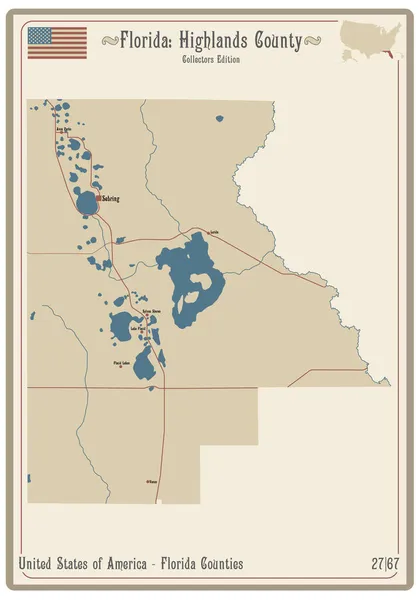 Карта Старой Игральной Карте Округа Хайлендс Флориде Сша — стоковый вектор