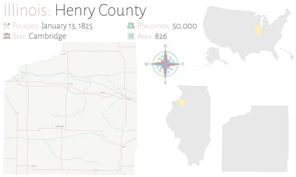 Mapa Grande Detallado Del Condado Henry Illinois Estados Unidos — Archivo Imágenes Vectoriales