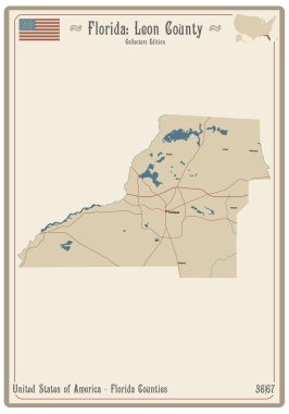 Florida, ABD 'deki Leon County' nin eski bir oyun kartının haritası..