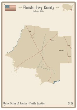 Florida, ABD 'deki Levy County' nin eski bir oyun kartının haritası..