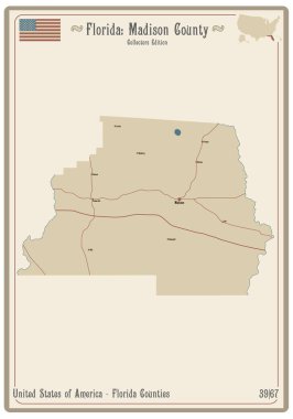 Florida, ABD 'deki Madison County' nin eski bir oyun kartının haritası..