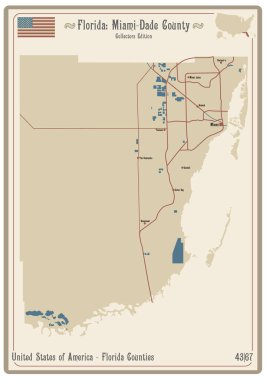 Florida, ABD 'deki Miami-Dade ilçesinin eski bir oyun kartının haritası..