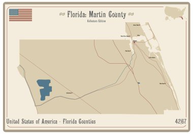 Florida, ABD 'deki Martin County' nin eski bir oyun kartının haritası..