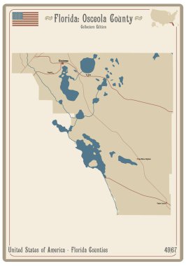 Florida, ABD 'deki Osceola ilçesinin eski bir oyun kartının haritası..
