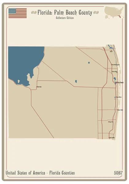 Mapa Starej Karcie Gry Palm Beach County Florydzie Usa — Wektor stockowy