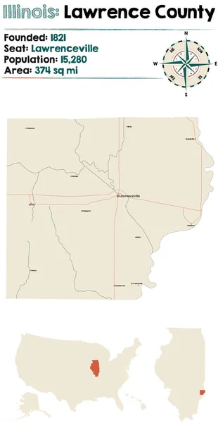 Illinois Abd Deki Lawrence Ilçesinin Geniş Ayrıntılı Haritası — Stok Vektör