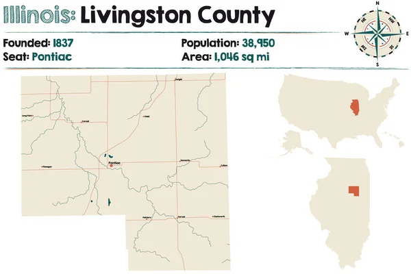 Mapa Grande Detallado Del Condado Livingston Illinois Estados Unidos — Archivo Imágenes Vectoriales