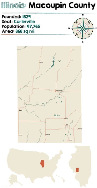 Mapa Grande Detallado Del Condado Macoupin Illinois Estados Unidos — Archivo Imágenes Vectoriales