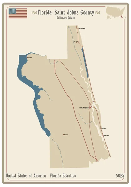 Mapa Viejo Naipe Del Condado Saint Johns Florida Estados Unidos — Archivo Imágenes Vectoriales