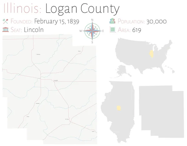 Mapa Grande Detallado Del Condado Logan Illinois Estados Unidos — Archivo Imágenes Vectoriales