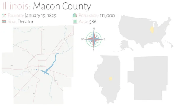 Mapa Grande Detallado Del Condado Macon Illinois Estados Unidos — Archivo Imágenes Vectoriales