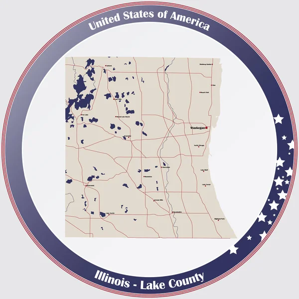 Velká Podrobná Mapa Hrabství Lake Illinois Usa — Stockový vektor