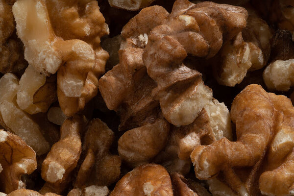 Detailed and large close up shot of walnuts.