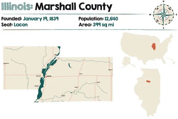 Illinois Abd Deki Marshall Ilçesinin Geniş Ayrıntılı Haritası — Stok Vektör