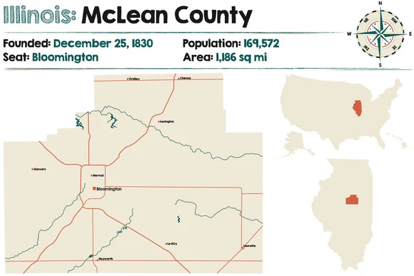 Illinois Abd Deki Mclean Ilçesinin Geniş Ayrıntılı Haritası — Stok Vektör
