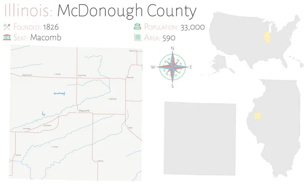 米国イリノイ州のマクドナフ郡の大規模かつ詳細な地図 — ストックベクタ