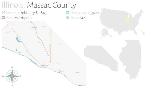 Mapa Grande Detallado Del Condado Massac Illinois Estados Unidos — Vector de stock