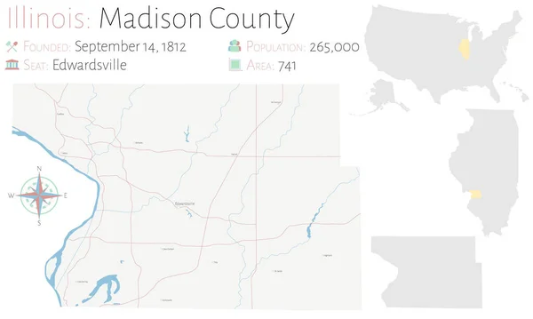 Mapa Grande Detallado Del Condado Marion Illinois Estados Unidos — Archivo Imágenes Vectoriales