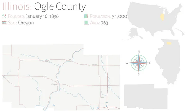 Mapa Grande Detallado Del Condado Ogle Illinois Estados Unidos — Archivo Imágenes Vectoriales