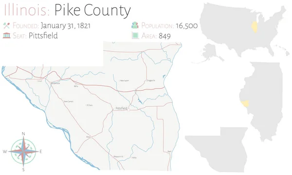 Duża Szczegółowa Mapa Pike County Illinois Usa — Wektor stockowy