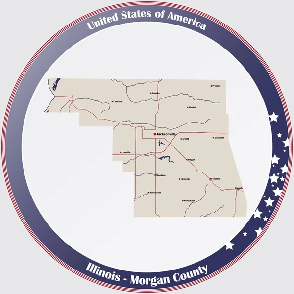 Grote Gedetailleerde Kaart Van Morgan County Illinois Verenigde Staten — Stockvector