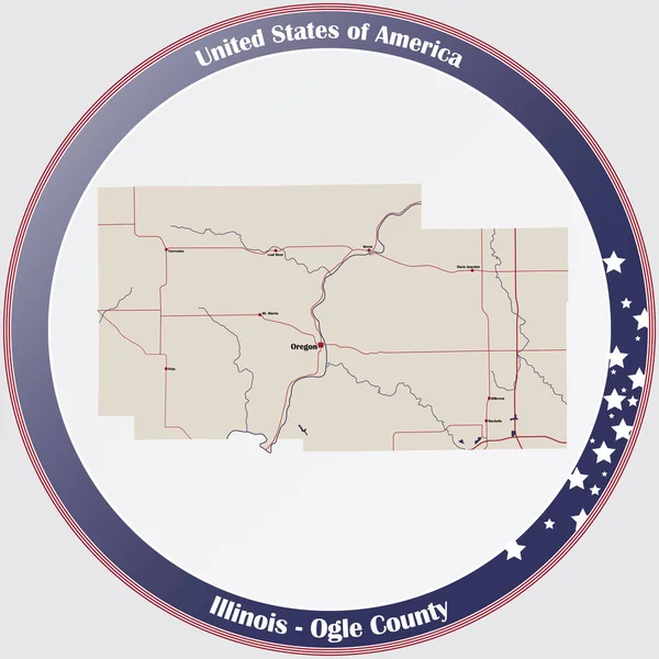 美国伊利诺伊州奥格尔县的大而详细的地图 — 图库矢量图片