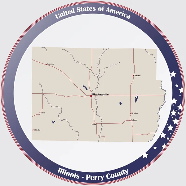 美国伊利诺伊州佩里县的大而详细的地图 — 图库矢量图片