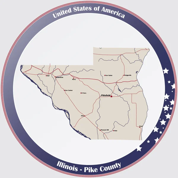 パイク郡 イリノイ州 の大規模かつ詳細な地図 — ストックベクタ
