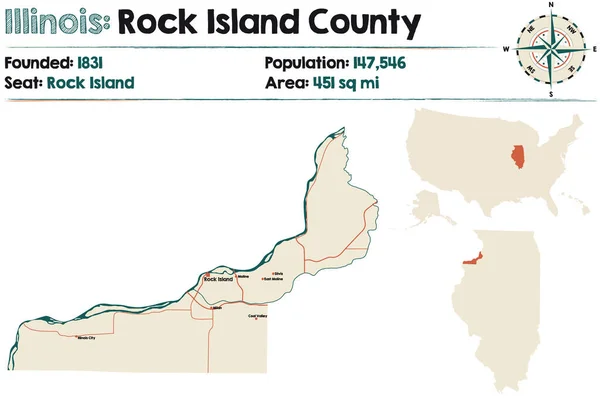 Large Detailed Map Rock Island County Illinois Usa — Stok Vektör