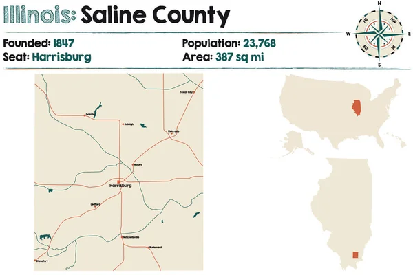 Illinois Abd Deki Saline Ilçesinin Geniş Ayrıntılı Haritası — Stok Vektör
