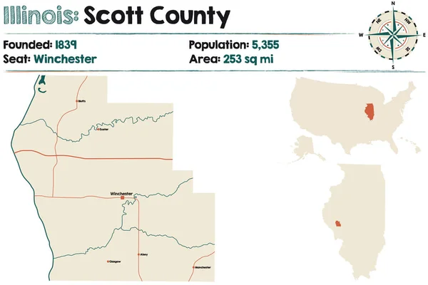 Illinois Abd Deki Scott Ilçesinin Geniş Detaylı Haritası — Stok Vektör