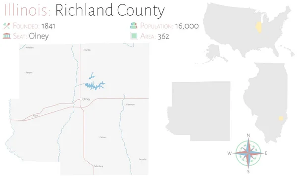 Illinois Abd Deki Richland Ilçesinin Geniş Ayrıntılı Haritası — Stok Vektör