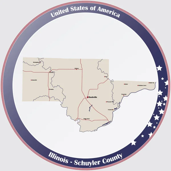 Grote Gedetailleerde Kaart Van Schuyler County Illinois Verenigde Staten — Stockvector
